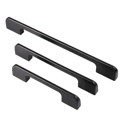 China Modern Minimalist Black Modern Minimalist Door Handle Aluminum Alloy Wardrobe Hoone Drawer Dresser Handle for sale