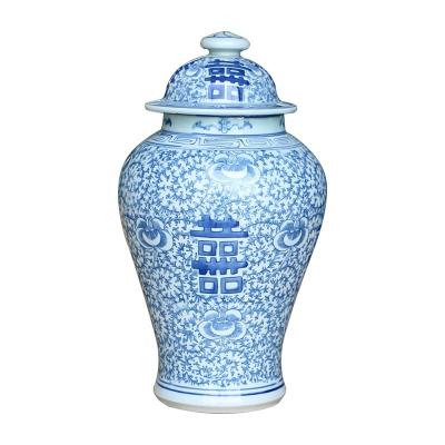 China Blue And White Happiness Double Viable Ceramic Small General Boxes , Chinese Antique Porcelain Decorative Jar for sale