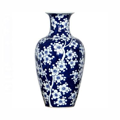 China Traditional Chinese Blue and White Flower Plum Ceramic Vase, Home Decoration Chinese Vintage Porcelain Desktop Flower Vase for Hotel for sale