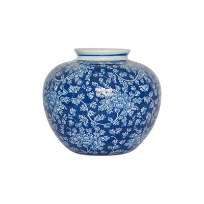 China Apple Shaped Vase Traditional Chinese Decorative Vintage Blue and White Ceramic Flower Vase Porcelain for sale