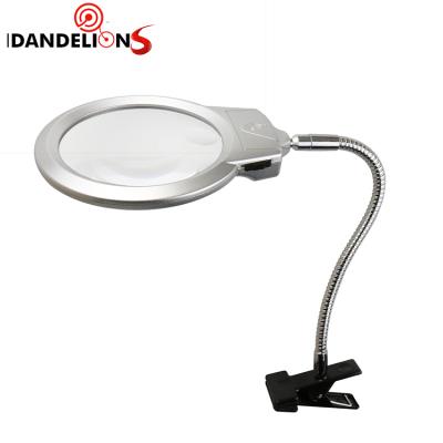 China Portable Hot Sale Desk Illuminated Reveal Magnifying Metal Pipe Magnifier Gooseneck Stand Table With Led Lamp for sale