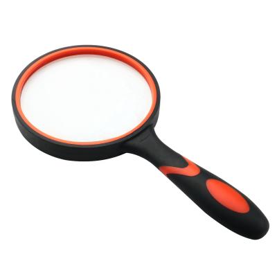 China Reading Magnifier HD Magnifier Promotional Plastic Frame 1.5X Lens Lens Reading Glass Magnifier With Double Color Rubber Handle for sale