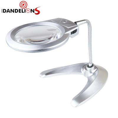 China Adjustable Lens Angle With Metal Pipe Desktop 2 Magnifier Led Magnifier Light Hand Table Light Free Magnifying Glasses for sale