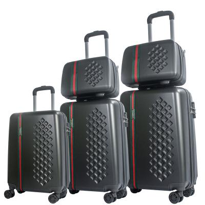 China Fashion High Quality Black Hardcase Plastic Luxury Trolley Bag 5 Pieces Travel To Carry On Suitcase ABS Luggage Sets for sale