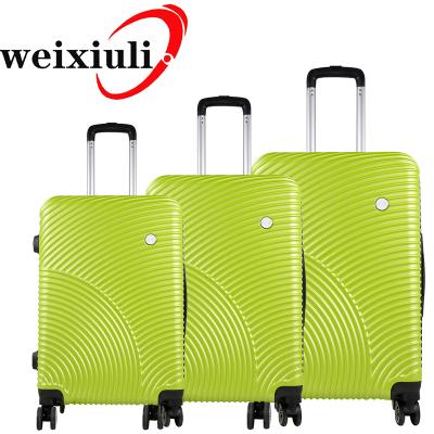 China Custom Luxury Cheap Hard Shell Trolley Hand Luggage Travel Tote Metal ABS Suitcase Set Of 3 With Removable Wheels In Cyan for sale