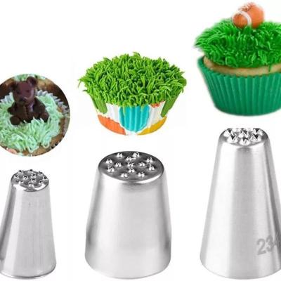 China Stocked 3 Pieces Piping Grass Tool Fondant Cake Tip Small and Large Decorating Design Icing Spouts Set for sale