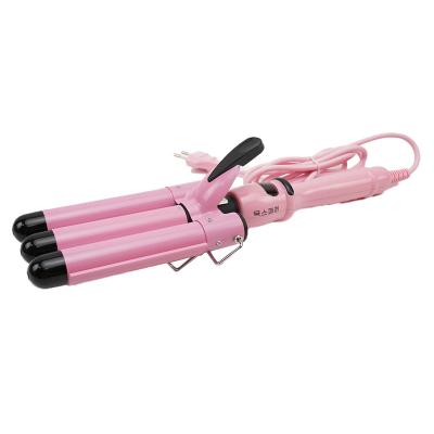 China Electric Stone Ceramic 3 Barrel Hair Crimper Rose Temperature Adjustable Heat Waves Fast Curling Iron for sale