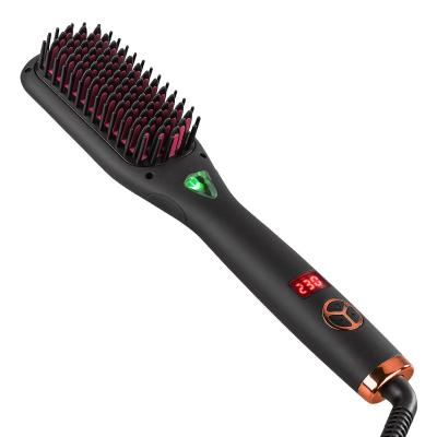 China Ionic Straightening Brush Heated Mini Hair Straightener Brush Black Hair Straightener Brush Korean Ceramic Color Hair Straightening Brush for sale