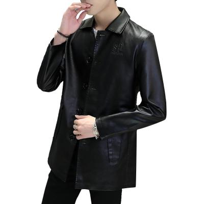 China Fashionable men's leather jacket short QUICK DRY printed leather jacket with lapels popular men's leather jacket for sale