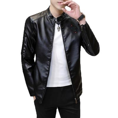 China QUICK DRY Round Collar Embossed Logo Adorns Leather Jacket Men Leather Jacket Fashion Leather Jacket for sale