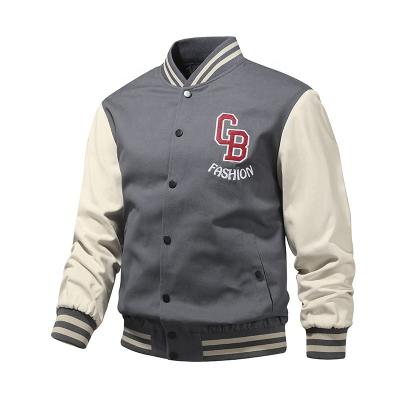 China Autumn Men Cotton Varsity Baseball Jackets Baseball Collar Button Embroidered Embroidered Baseball Jacket Breathable Outdoor Coat for sale