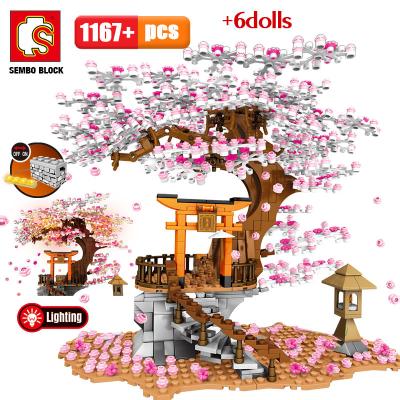 China DIY TOY SEMBO BLOCK City Street View Idea Sakura Inari Shrine Bricks Friends Cherry Blossom Diy House Tree Building Blocks Toys for sale