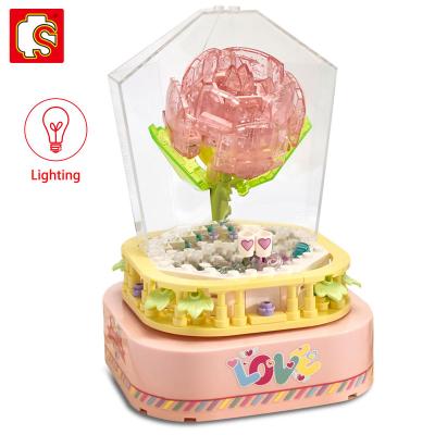 China MOC Idea Series Bouquet Rose Flowers SEMBO Rose Rotating Music Box 520 Valentine's Day Girl Gift Assembled Building Blocks Bricks Assembly DIY Home Furnished Toys for sale