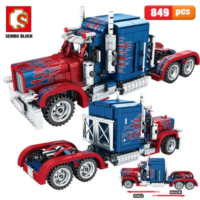 China Toys For Children SEMBO 849pcs City Classic Pull Back Car Building Block Technic Heavy Peterbilt Container Truck Bricks Toys For Boys for sale