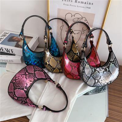 China Handbag 2021 High Quality Fashion Designer Women Snakeskin Pattern Printing PU Soft Leather Hobo Bag Shoulder Below Bag Totes for sale