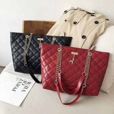 China High Quality Women's High Capacity Large Capacity PU Leather Office Tote Handbags Fashion Deer Plaid Shoulder Chain Bags For Ladies for sale