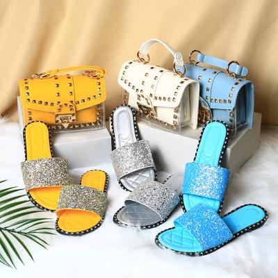 China Fashion 2021 Summer Ladies Designer Purses Rivet Jelly Shoe and Purse Slipper Sets Sandals and Purse Matching Set for Women Fashion for sale