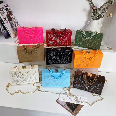 China 2021 New High Quality Designer Ladies Box Purses Luxury Handbags Shape Graffiti Acrylic Shoulder Bags For Women Small Jelly Crossbody Bags for sale