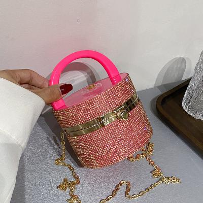 China High Quality Diamond Round Barrel-Shaped Evening Bags for Lady Dinner Sequined Bags 2021 Women's Crystal Wedding Party Clutch Purse new for sale