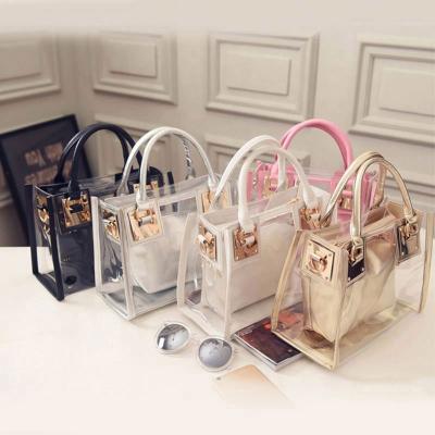 China 100% New 2pcs Eco-friendly PVC Women Fashion Shoulder Bag Clear Jelly Clutch Purse Transparent Handbag Beach Bag Cross - Body Bags For Women for sale