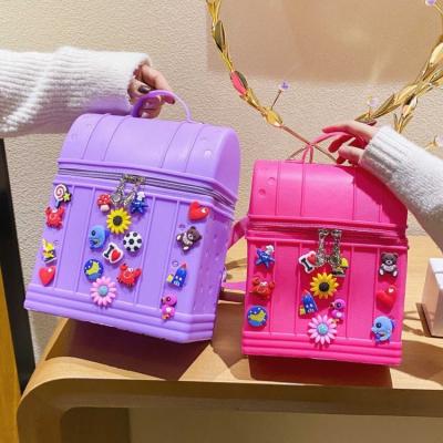 China New Fashion Cartoon Backpack Flower Silicone Women Box Shoulder Flaps Travel Bagpack Female Creative Anti-theft School Bag Lady Bag for sale