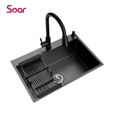 China Without Faucet Best Quality 304 Stainless Steel Hardware Single And Double Bowl Handcrafted SUS304 Black Kitchen Sink Washing Dishes for sale