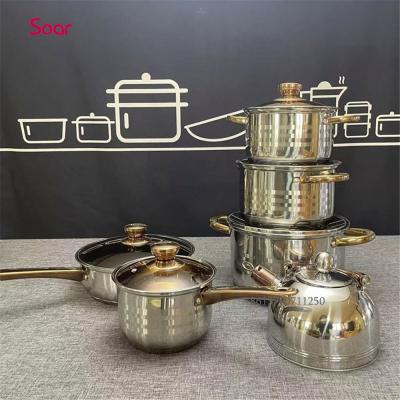 China Sustainable Custom Logo European Kitchen Ware Stainless Steel 12Pcs Cookware Set With Kettle for sale