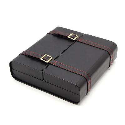 China Handsome Cigar Storage Cedar Lined Cigar Humidor Gold Black Leather Loops Cigar Case for sale