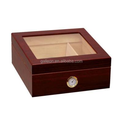 China Cigar Box Cedar Lined Glass Top Display Cheap Spanish Cherry Cigar Humidor With Humidifier&External Hygrometer for sale