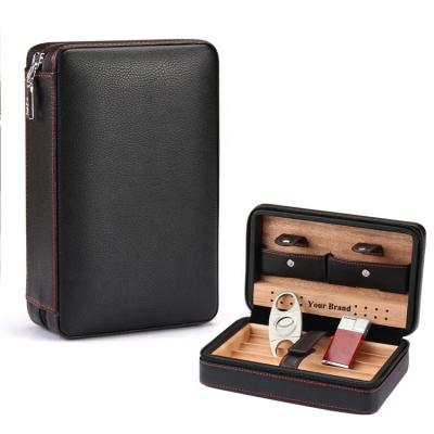 China Present ; Portable Commercial Black Leather Travel Cigar Humidor Galleon Cedar Cigar Storage Box Cigar Humidor High End for sale