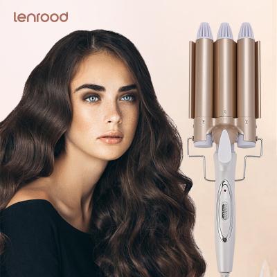 China Hotel Lenrood LR-016 making cheap ceramic heat insulator hairdressing tool three barrels curling tool suitable for long hair for sale