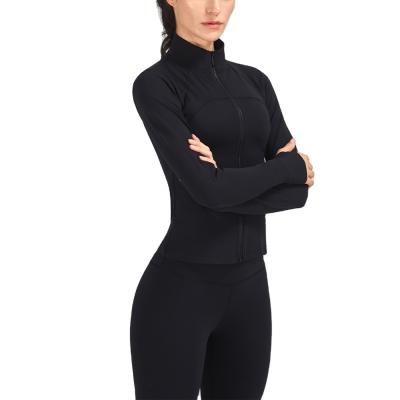 China Antibacterial Top Running Tight Long Sleeve Sweater Stylish Stand Collar Sports Yoga Wear Fitness Jacket For Women for sale