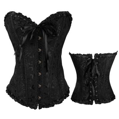 China Lace Trim Waist Cincher Burlesque Costume Antibacterial Gothic Jumpsuit Plus Size Women's Waist Trainer Corset for sale