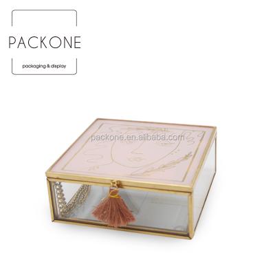 China Morden Pink Mini Brass Mirrored Box Pattern Greek Jewelry Gift Box For Women Girl Cup Decoration for sale