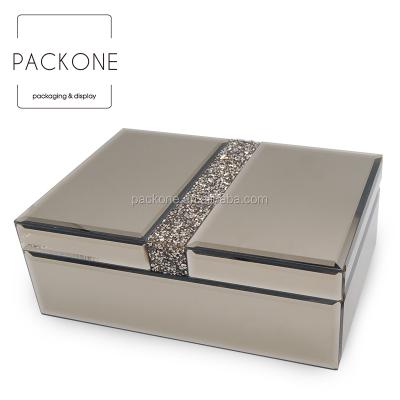 China Morden Hign Top Quality Luxury Custom Silver Mirror Art Glitter Jewelry Storage Box Glass Box for sale