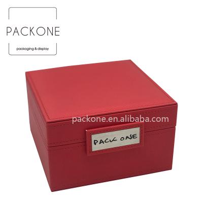 China Luxury Custom Logo PU Red Black Leather Jewelry Box With Mirror And Compartments for sale