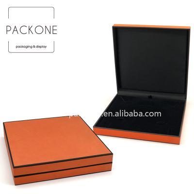 China Luxury orange frame design logo matching special jewelry box with universal velvet jewelry set small case box for sale