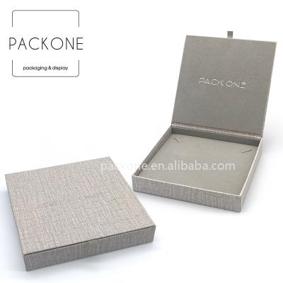 China Eco Hot Simple Eco-friendly Canvas Cardboard Box With Gray Velvet Necklace Box Jewelry Packaging for sale