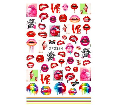 China Decoration Nail Art 3D Salon Nail Sticker Full Cover Sexy Lip Valentine Nail Sticker For Girls Self Adhesive Cute Nails Art for sale