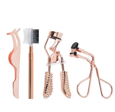 China Wick Curler Makeup Tools 4 Pieces Stainless Steel Eyelash Curler Rose Gold Eyelash Applicator Eyebrow Tweezers Set for sale