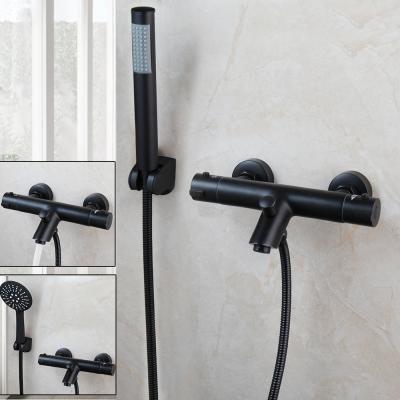 China JIENI Faucets Set Hand Sprayer Wall Mount Thermostatic Mixer Tap Matt Black Rainfall Thermostatic Shower for sale