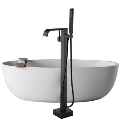 China JIENI Matte Black Floor Mount Standing Tub Mixer Tap Traditional Tub Filler Hand Shower Faucet for sale