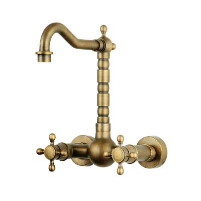 China Retro Kitchen Basin Sink Rustic Wall Mounted Double Handle Brass Kitchen Faucet for sale