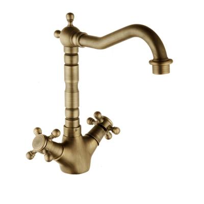 China South Africa Hot And Cold Faucets Traditional Kitchen Sink Faucet Antique Brass Double Valve Double Top End Handle for sale