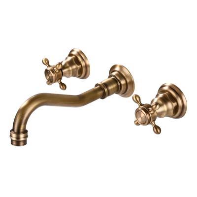 China Best Selling Rustic Brass Basin Mixer 3 Holes Basin Faucet Germany Wall Mounted Basin Faucet for sale