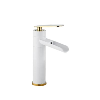 China Thermostatic Modern Bathroom Basin Faucets White Gold Single Handle Waterfall Faucets Waterfall Mixer Taps for sale