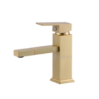 China Wholesale Price Contemporary High End Single Handle Brushed Gold Basin Faucet Bathroom Faucet for sale