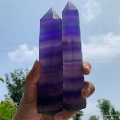 China Wholesale Price Europe Fluorite Natural Point Turn Indigo Crystal Stone Carving Wand Healing Crystal Point for sale