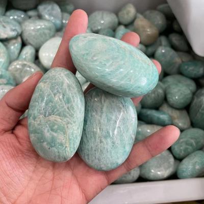 China Europe natural amazonite palm crystal fengshui healing crafts folk stone reiki aura flashing green palm for sale