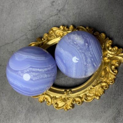 China Europe Lace Natural Crystal Blue Agate Ball Sphere Fengshui Decoration Healing Small Size Druzy Egg for sale